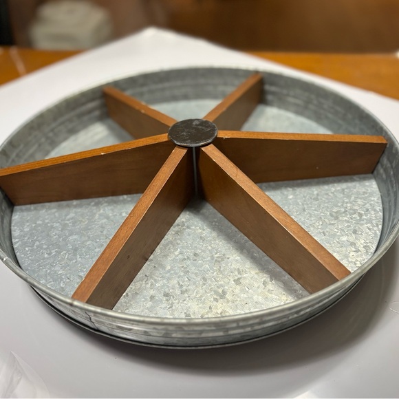 Other - lazy susan features a galvanized metal base wood divider insert for serving